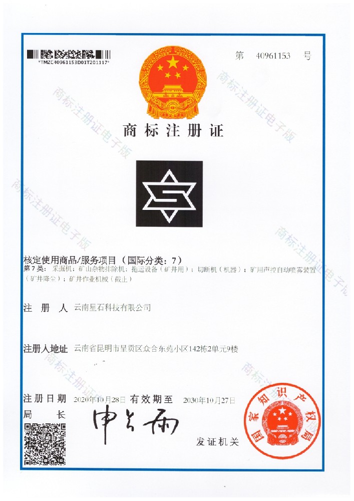 星石图标商标注册证