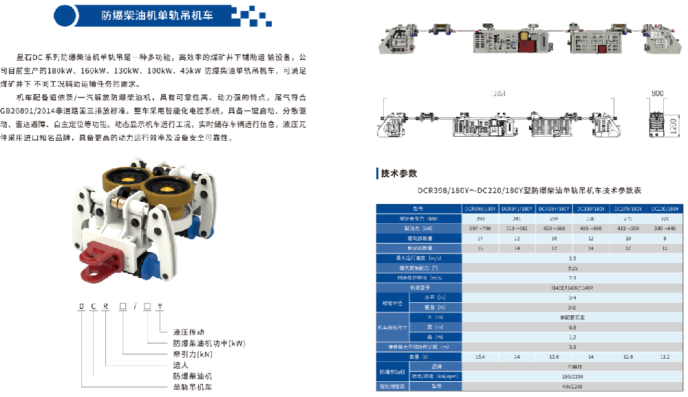 DC220/180Y-DCR398/180Y型防爆柴油单轨吊机车