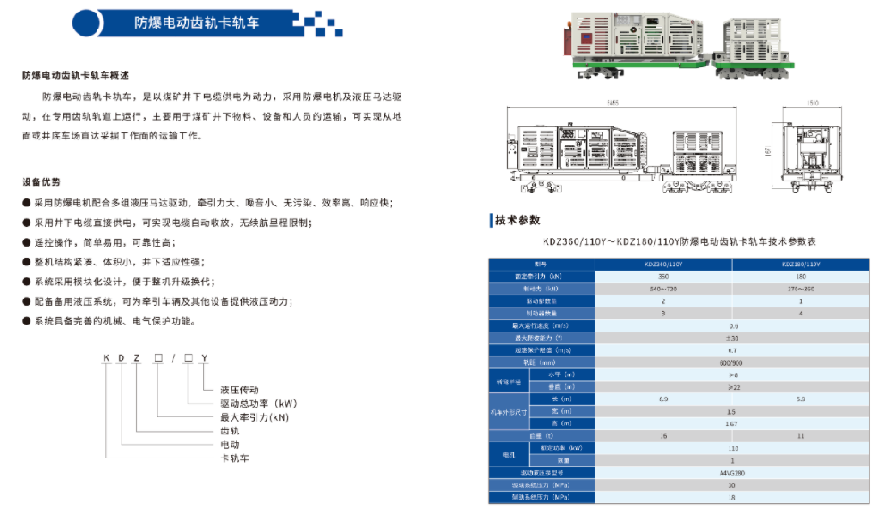 KDZ360/110Y～KDZ180/110Y防爆电动齿轨卡轨车